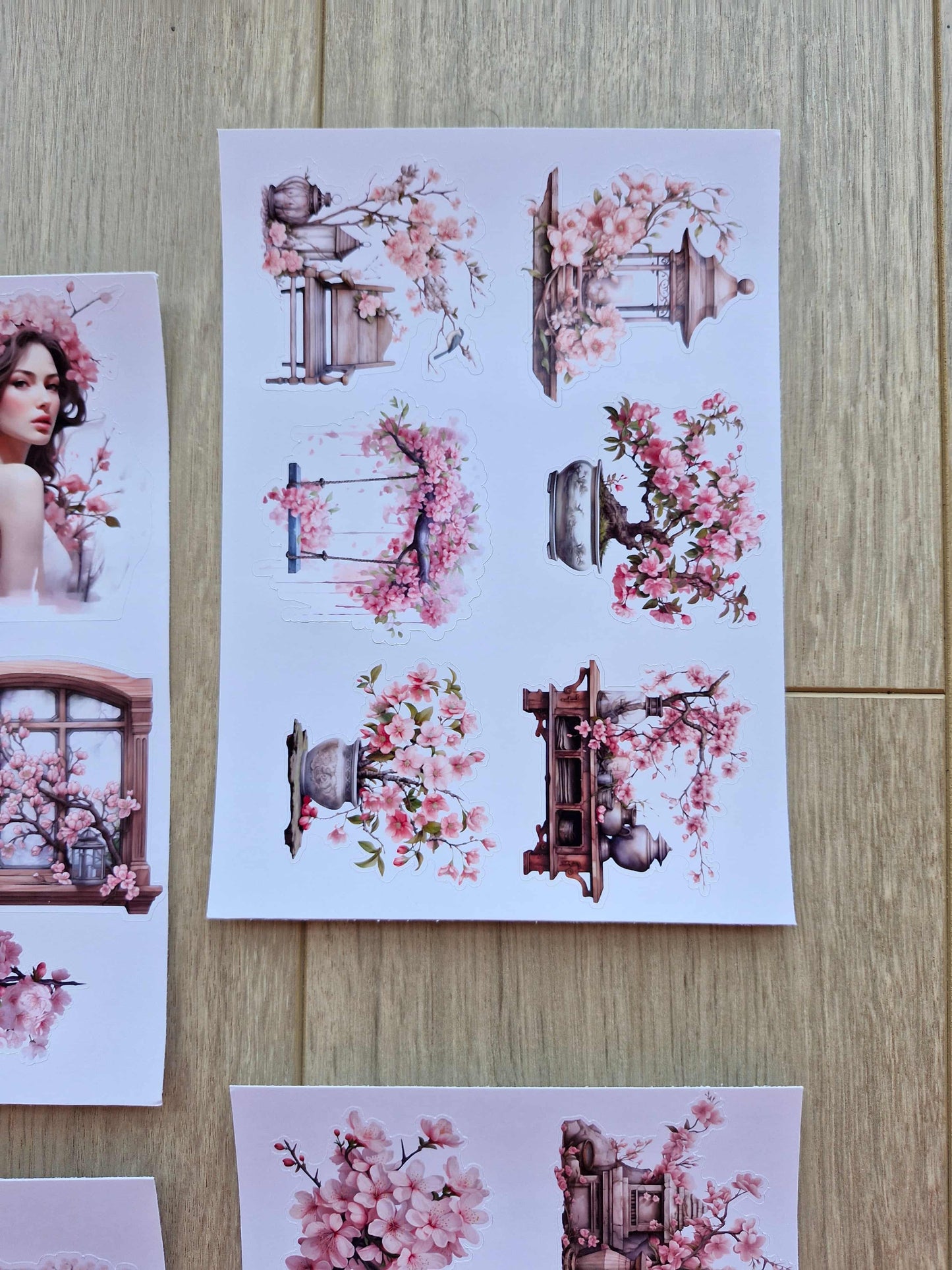 4 Sayfa 23 Adet Sakura Temalı Sticker Seti Sakura Pembe Kız Japon