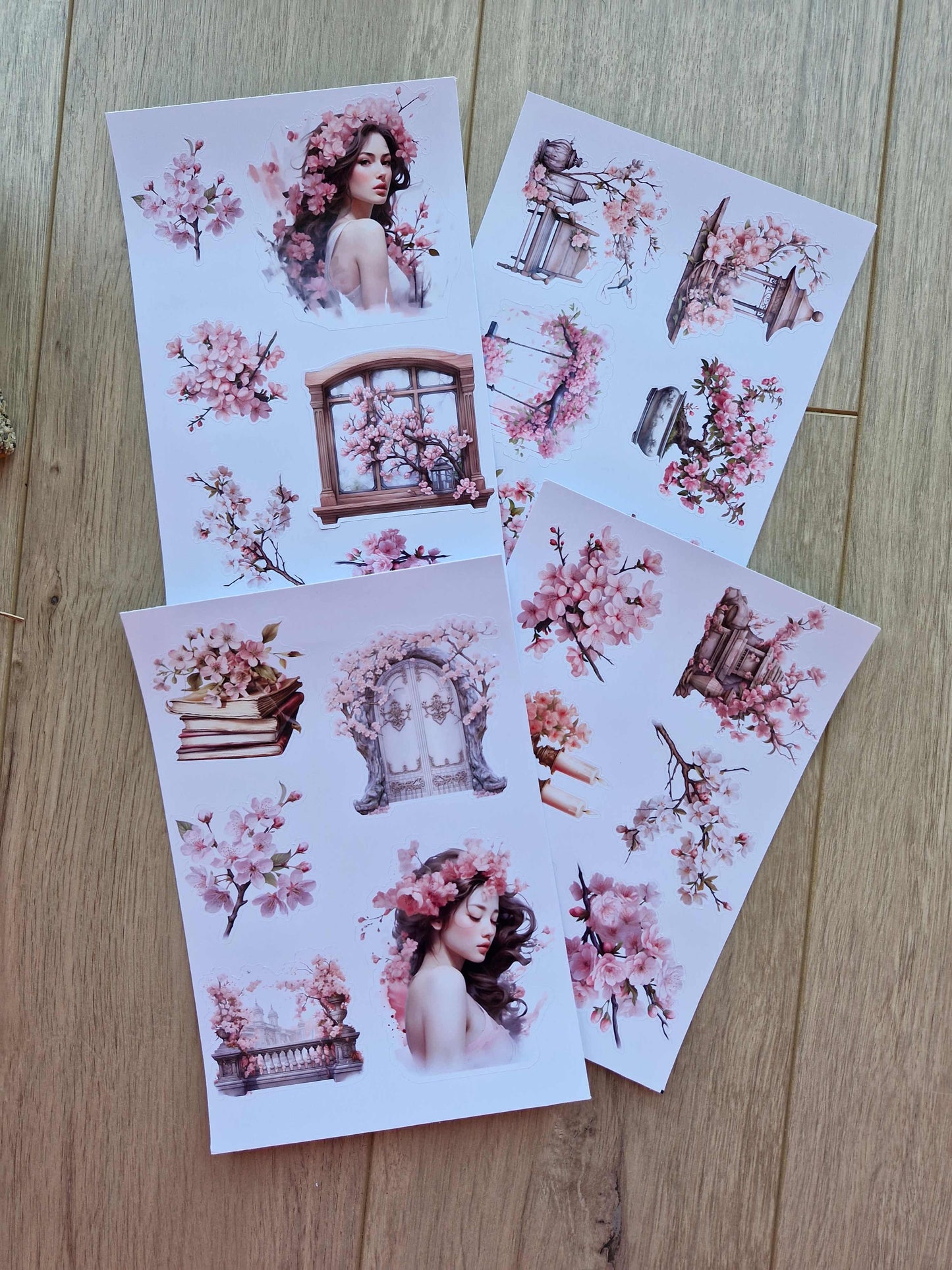 4 Sayfa 23 Adet Sakura Temalı Sticker Seti Sakura Pembe Kız Japon