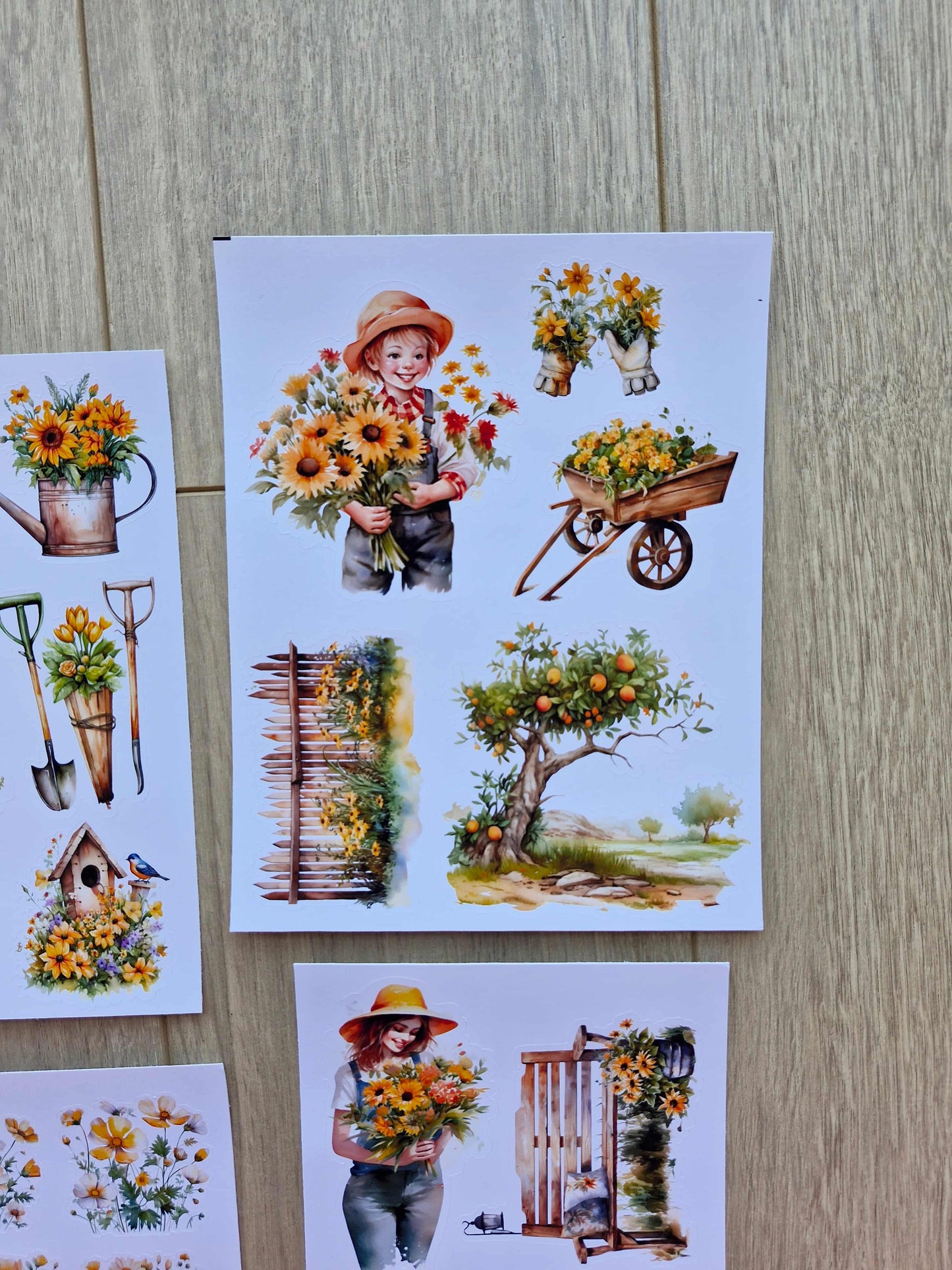 4 Sayfa 25 Adet Sarı Temalı Sticker Seti Ayçiçeği Kız Sticker Çiçek Ağaç Country