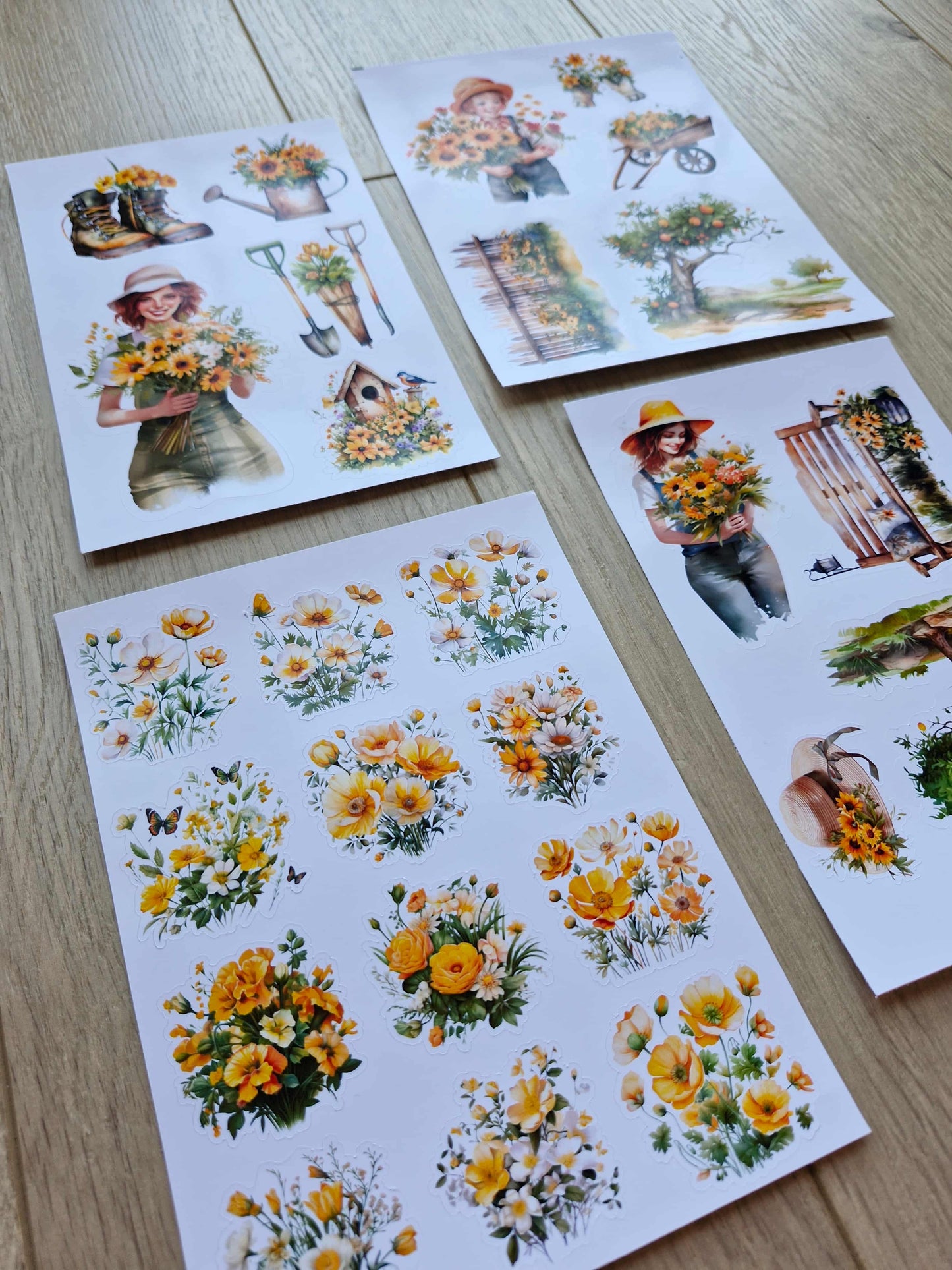 4 Sayfa 25 Adet Sarı Temalı Sticker Seti Ayçiçeği Kız Sticker Çiçek Ağaç Country