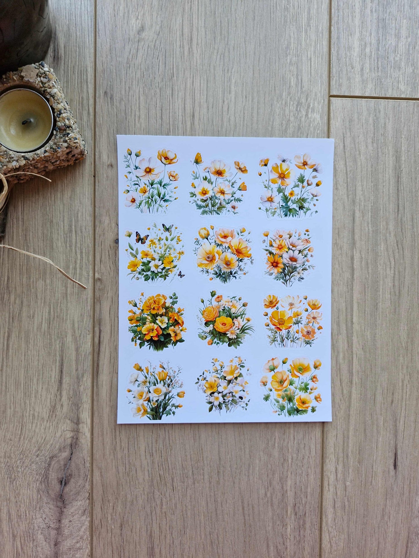 4 Sayfa 25 Adet Sarı Temalı Sticker Seti Ayçiçeği Kız Sticker Çiçek Ağaç Country