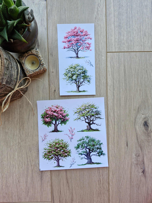 2 Sayfa 10 Adet Ağaç Temalı Sticker Seti Büyük Ağaç Sticker Vintage Sticker Sakura