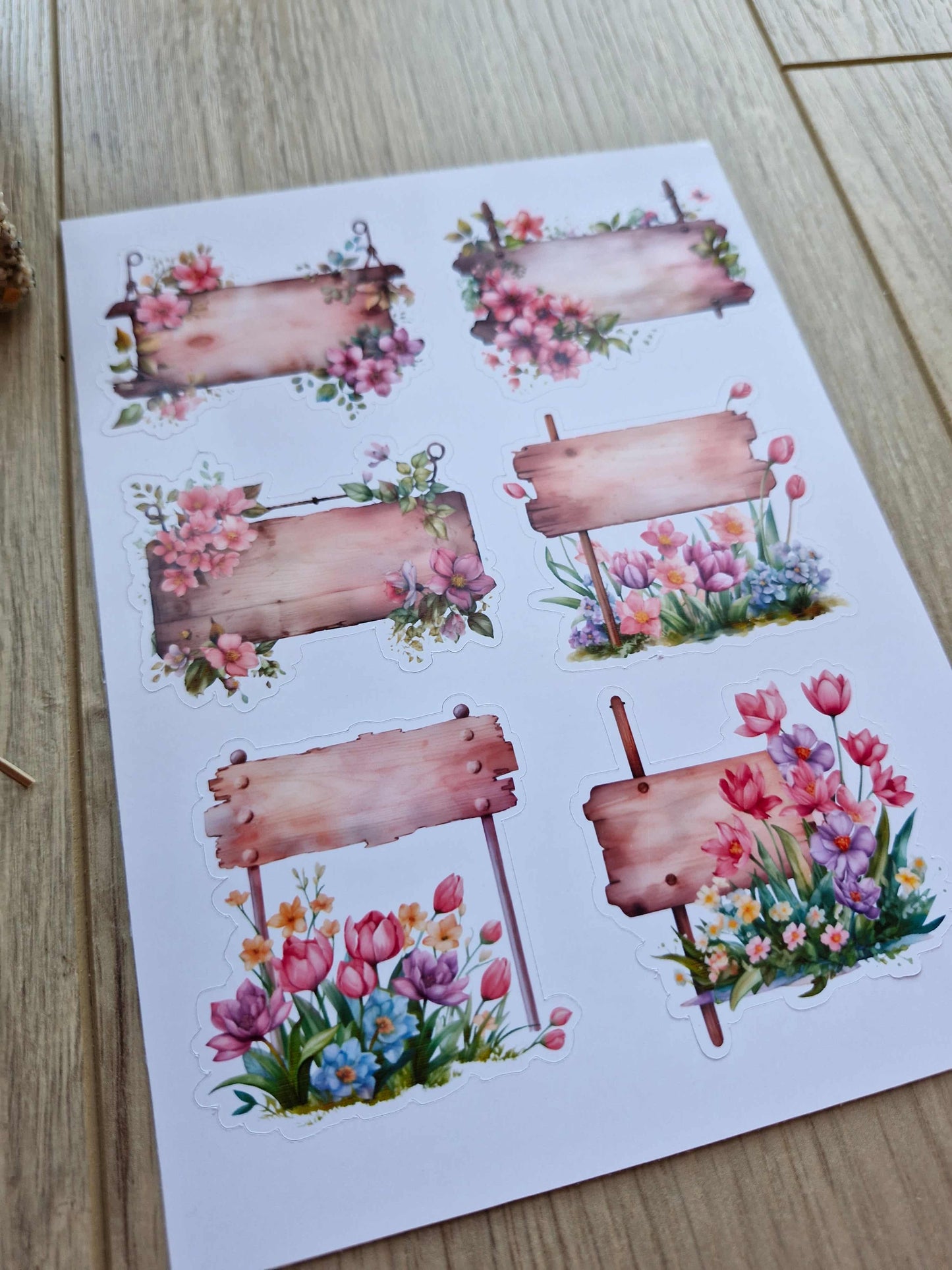 6 Adet Tabela Temalı Sticker Bullet Journal Scrapbook Laptop Sticker Çiçek Tabela Lale