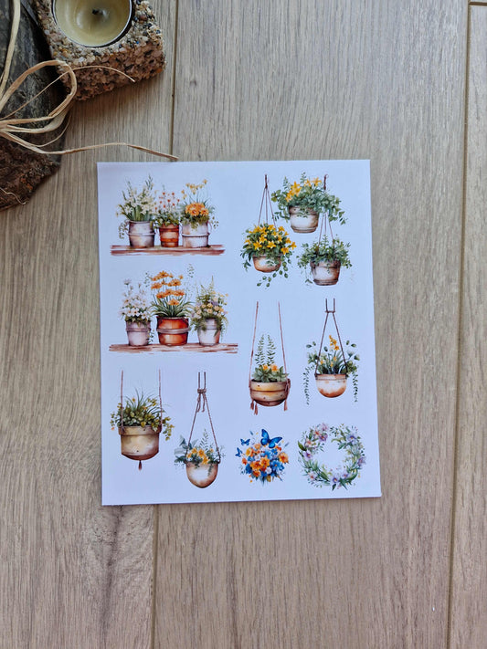 9 Adet Saksı Temalı Sticker Bullet Journal Scrapbook Laptop Sticker Çiçek Bitki