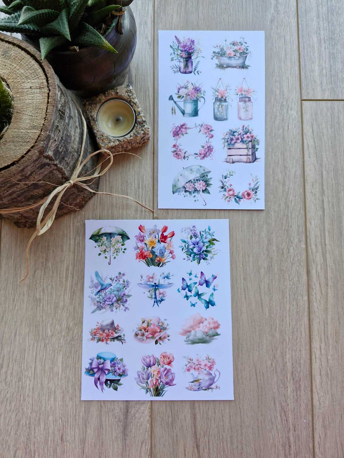 2 Sayfa 24 Adet Çiçek Temalı Sticker Çiçek Lale Sakura Kuş Sticker Vintage Sticker