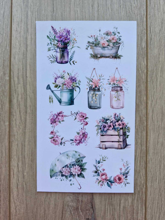 2 Sayfa 24 Adet Çiçek Temalı Sticker Çiçek Lale Sakura Kuş Sticker Vintage Sticker