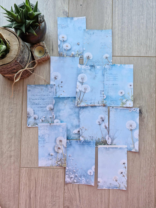 12 Adet Mavi Karahindibağı Temalı Scrapbook Kağıt Seti Bullet Journal Dekupaj Kağıdı Dandelion