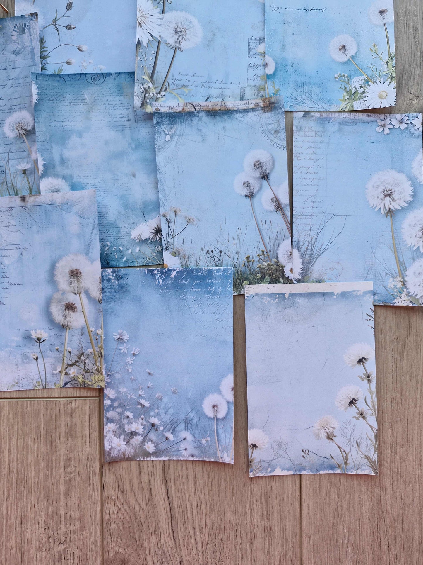 12 Adet Mavi Karahindibağı Temalı Scrapbook Kağıt Seti Bullet Journal Dekupaj Kağıdı Dandelion