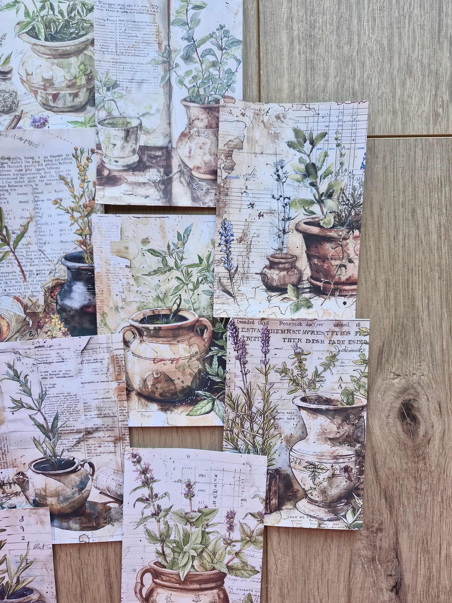 10 Adet Eskitme Saksı Temalı Scrapbook Kağıt Seti Bullet Journal Dekupaj Kağıdı Bitki Yeşil