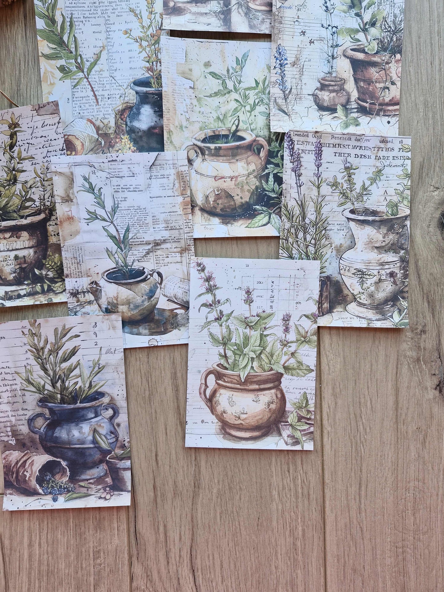 10 Adet Eskitme Saksı Temalı Scrapbook Kağıt Seti Bullet Journal Dekupaj Kağıdı Bitki Yeşil