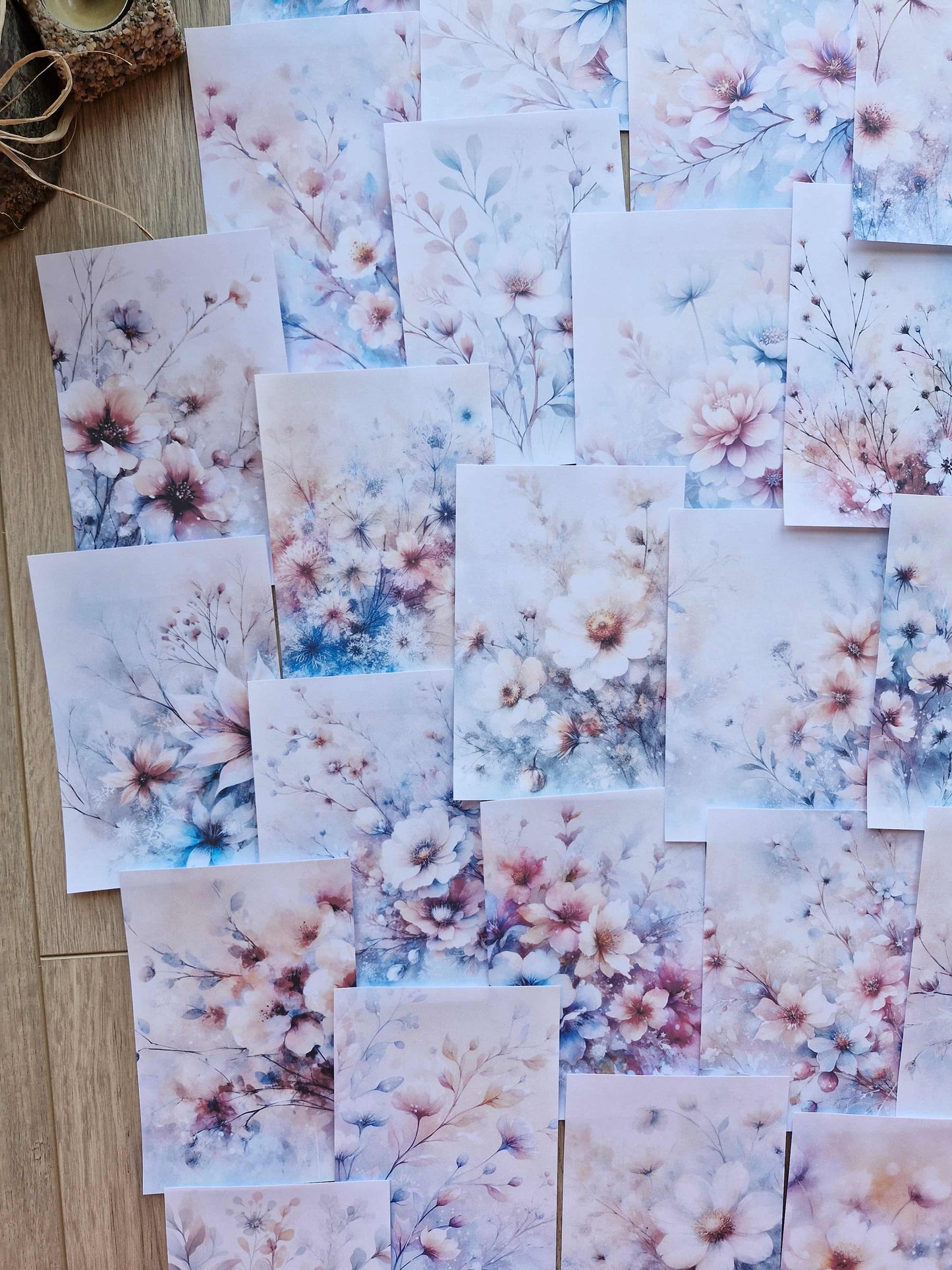 30 Adet Scrapbook Kağıt Seti Çiçek Temalı Bullet Journal Dekupaj Kağıdı