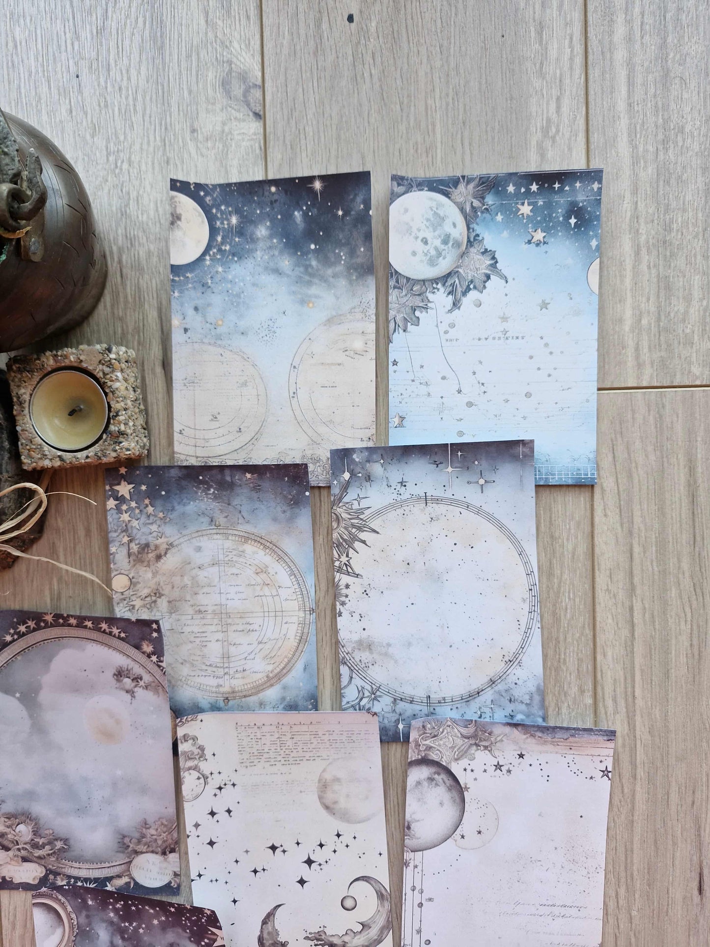 12 Adet Astrolojik Ay Temalı Scrapbook Kağıt Seti Bullet Journal Dekupaj Kağıdı Gotik Kız Gece
