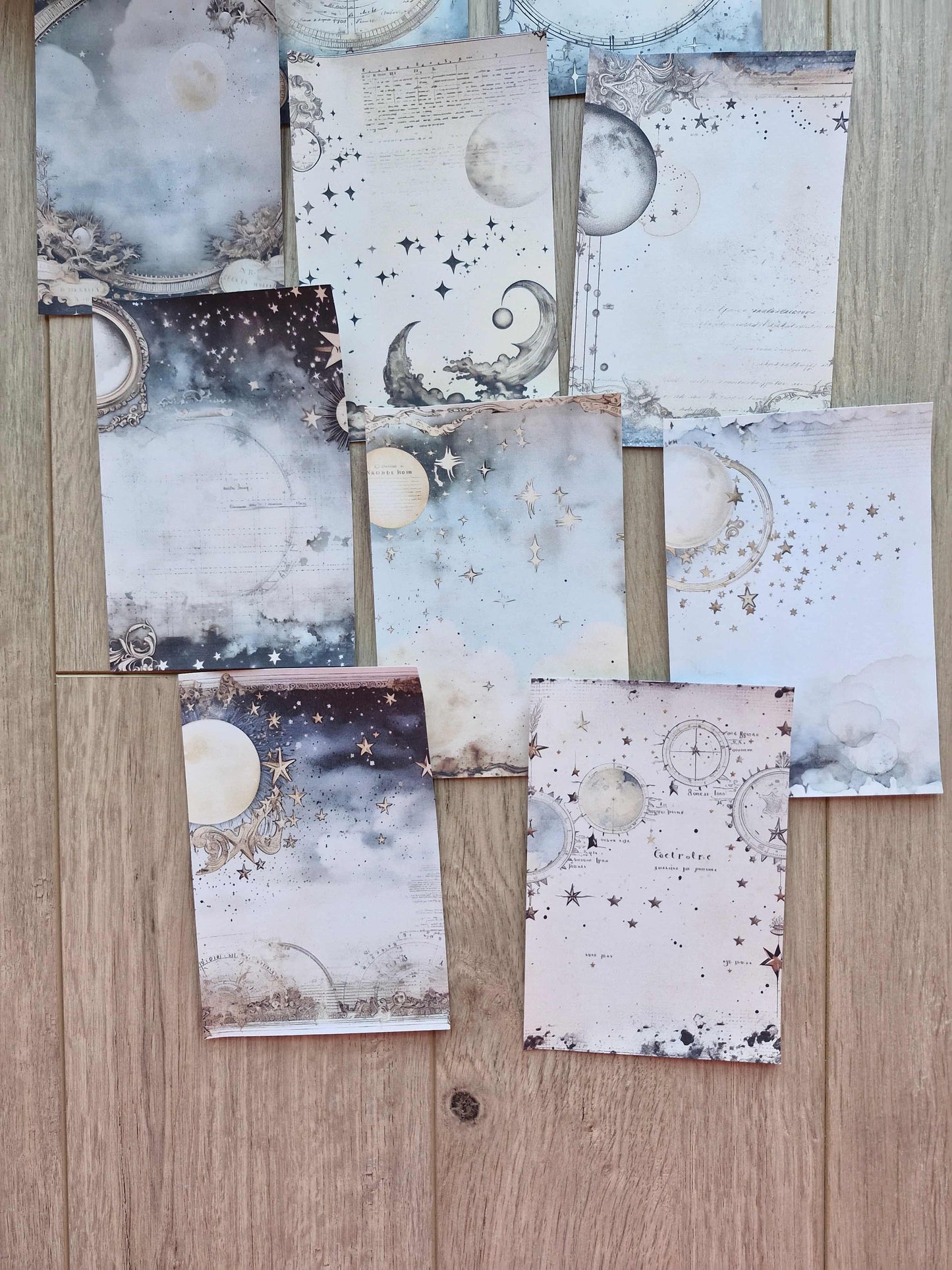 12 Adet Astrolojik Ay Temalı Scrapbook Kağıt Seti Bullet Journal Dekupaj Kağıdı Gotik Kız Gece