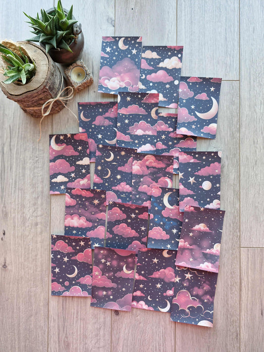 18 Adet Kırmızı Bulut Temalı Scrapbook Kağıt Seti Bullet Journal Dekupaj Kağıdı