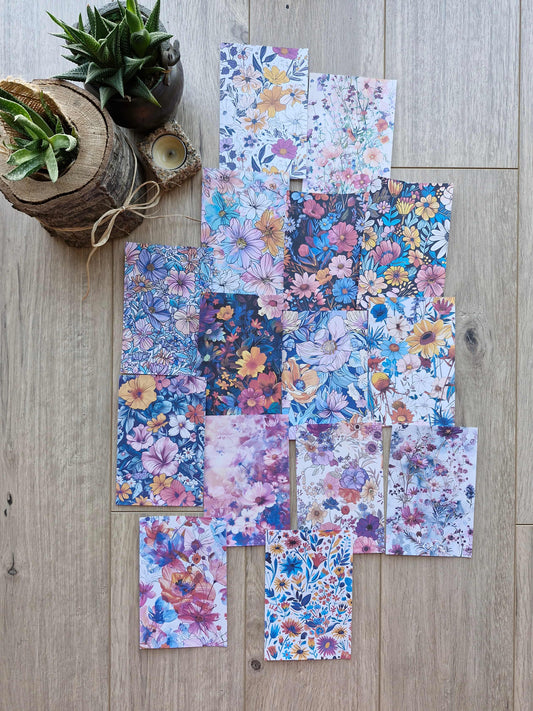 15 Adet Renkli Çiçek Temalı Scrapbook Kağıt Seti Bullet Journal Dekupaj Kağıdı
