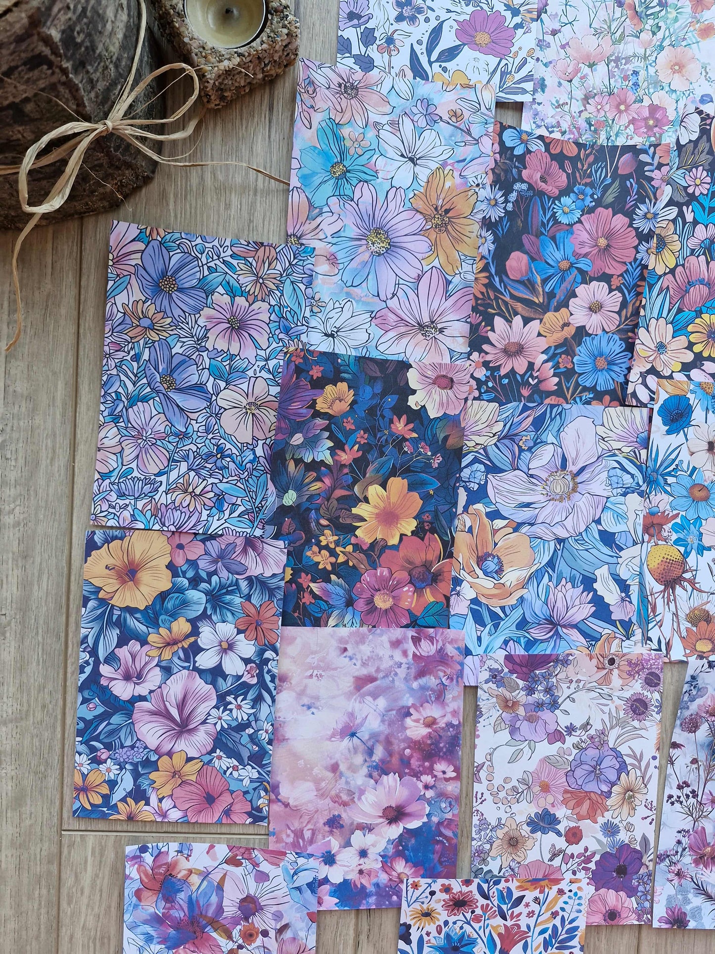 15 Adet Renkli Çiçek Temalı Scrapbook Kağıt Seti Bullet Journal Dekupaj Kağıdı