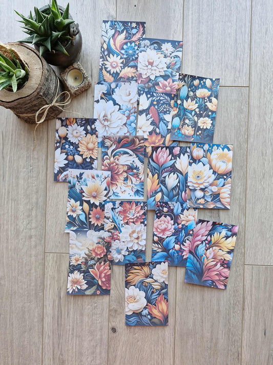 15 Adet Siyah Renkli Çiçek Temalı Scrapbook Kağıt Seti Bullet Journal Dekupaj Kağıdı