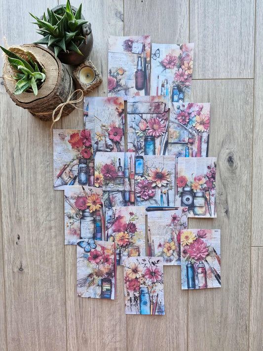 15 Adet Artistik Resim Temalı Scrapbook Kağıt Seti Bullet Journal Dekupaj Kağıdı Ressam