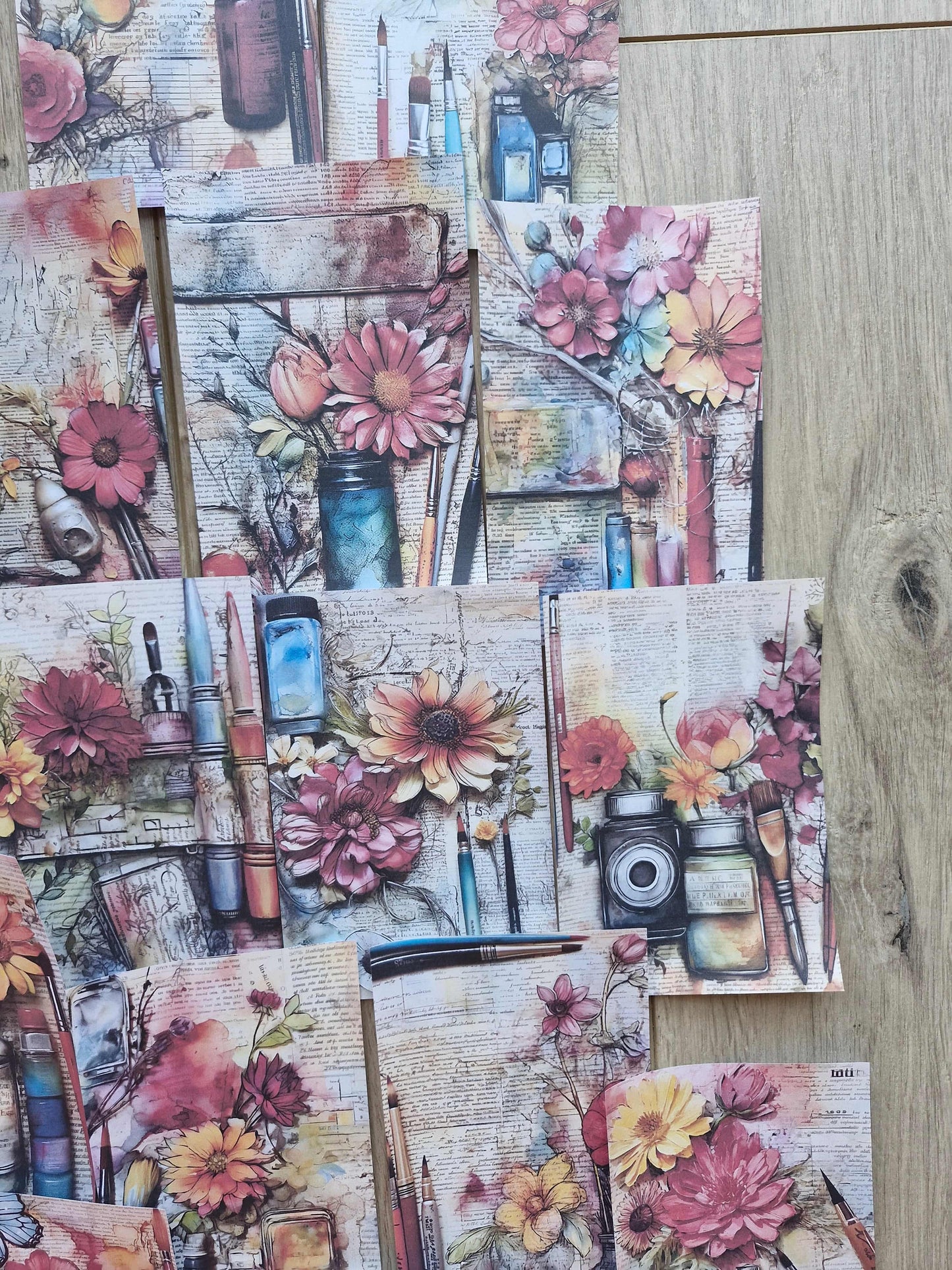 15 Adet Artistik Resim Temalı Scrapbook Kağıt Seti Bullet Journal Dekupaj Kağıdı Ressam