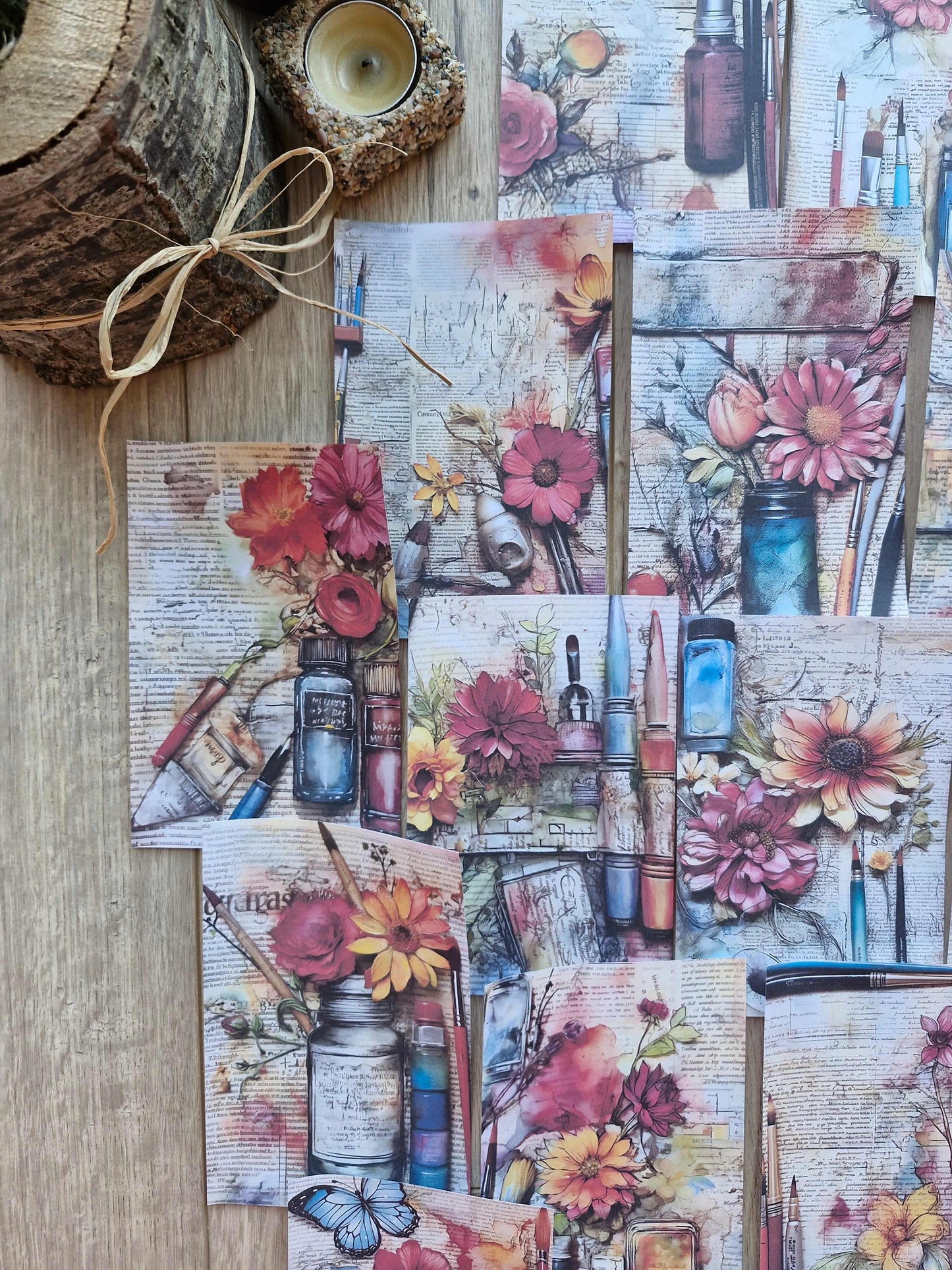15 Adet Artistik Resim Temalı Scrapbook Kağıt Seti Bullet Journal Dekupaj Kağıdı Ressam