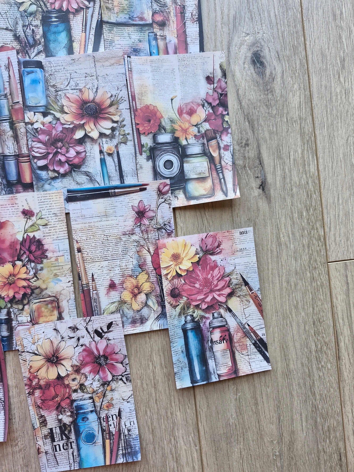 15 Adet Artistik Resim Temalı Scrapbook Kağıt Seti Bullet Journal Dekupaj Kağıdı Ressam