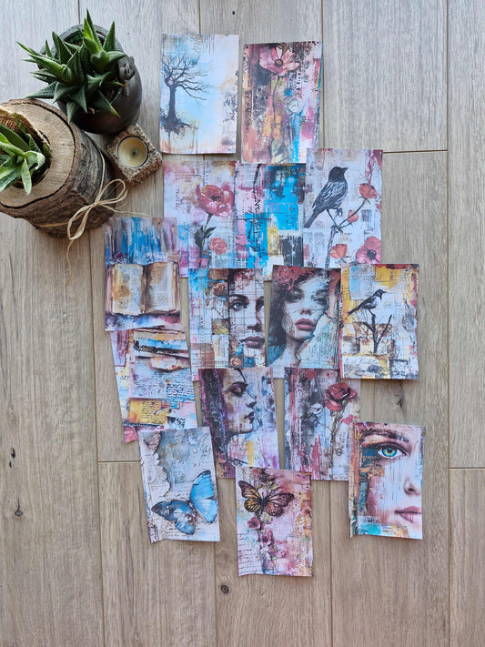 15 Adet Artistik Kolaj Temalı Scrapbook Kağıt Seti Bullet Journal Dekupaj Kağıdı Renkli