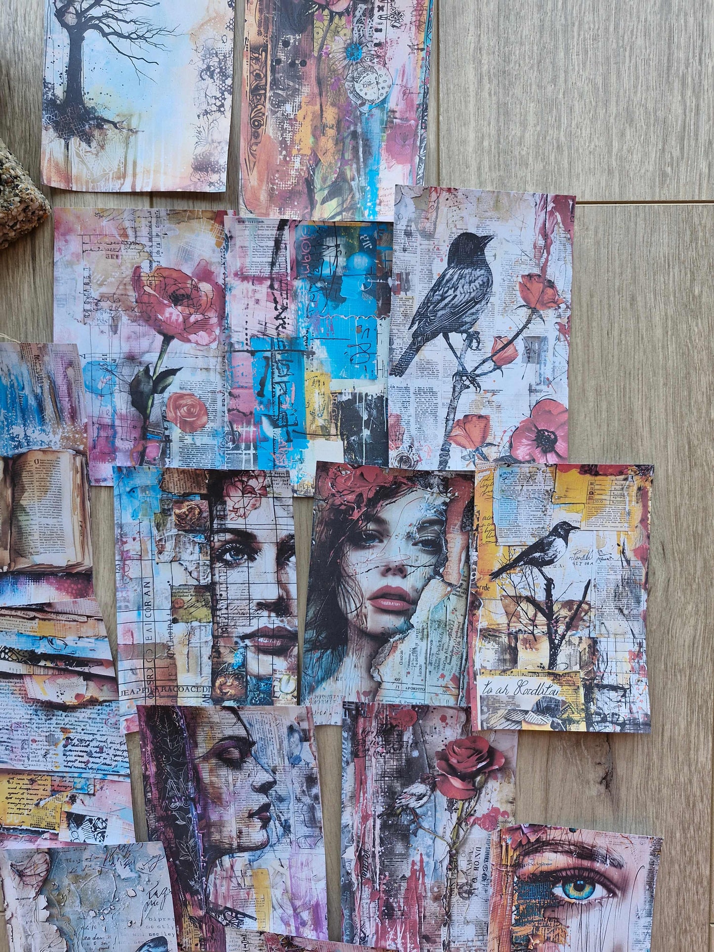 15 Adet Artistik Kolaj Temalı Scrapbook Kağıt Seti Bullet Journal Dekupaj Kağıdı Renkli