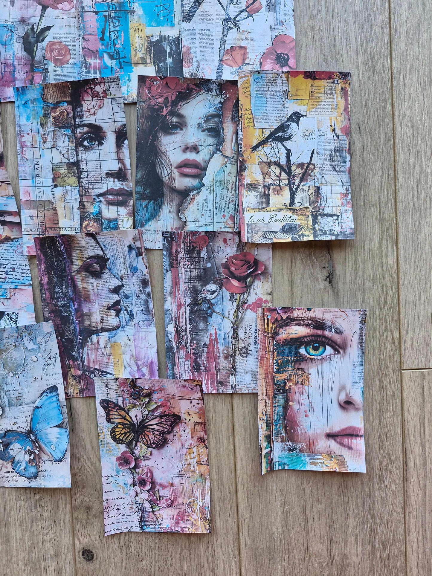 15 Adet Artistik Kolaj Temalı Scrapbook Kağıt Seti Bullet Journal Dekupaj Kağıdı Renkli