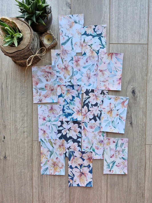 15 Adet Eskitme Vintage Lilyum Temalı Scrapbook Kağıt Seti Bullet Journal Dekupaj Kağıdı Çiçek