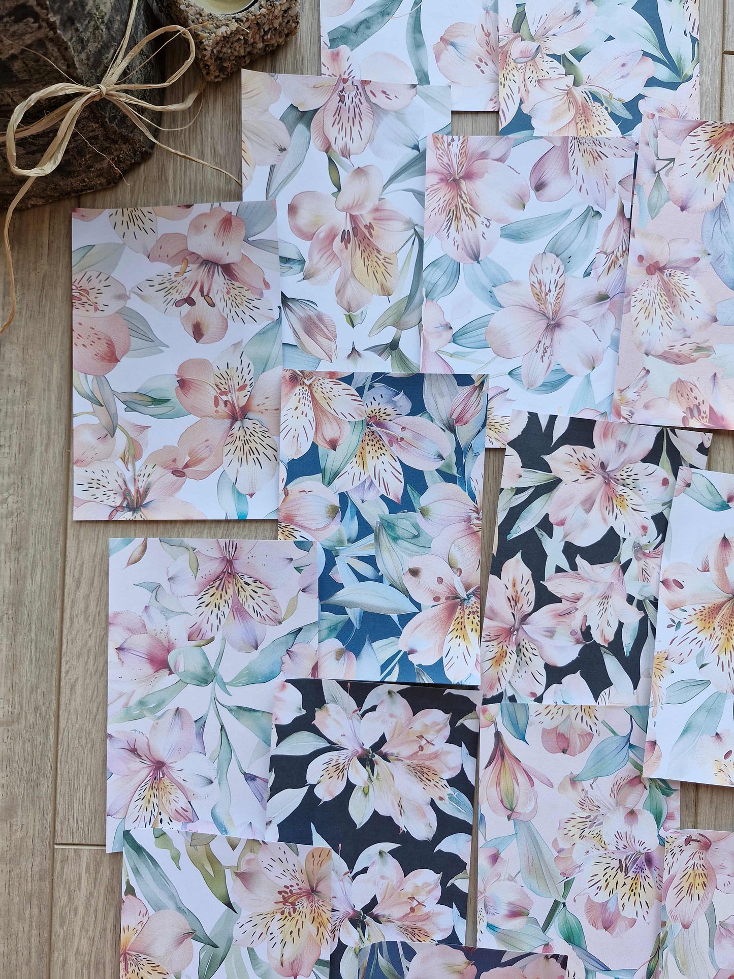 15 Adet Eskitme Vintage Lilyum Temalı Scrapbook Kağıt Seti Bullet Journal Dekupaj Kağıdı Çiçek