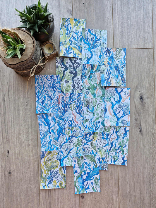 15 Adet Abstract Yosun Temalı Scrapbook Kağıt Seti Bullet Journal Dekupaj Kağıdı Mavi Yeşil