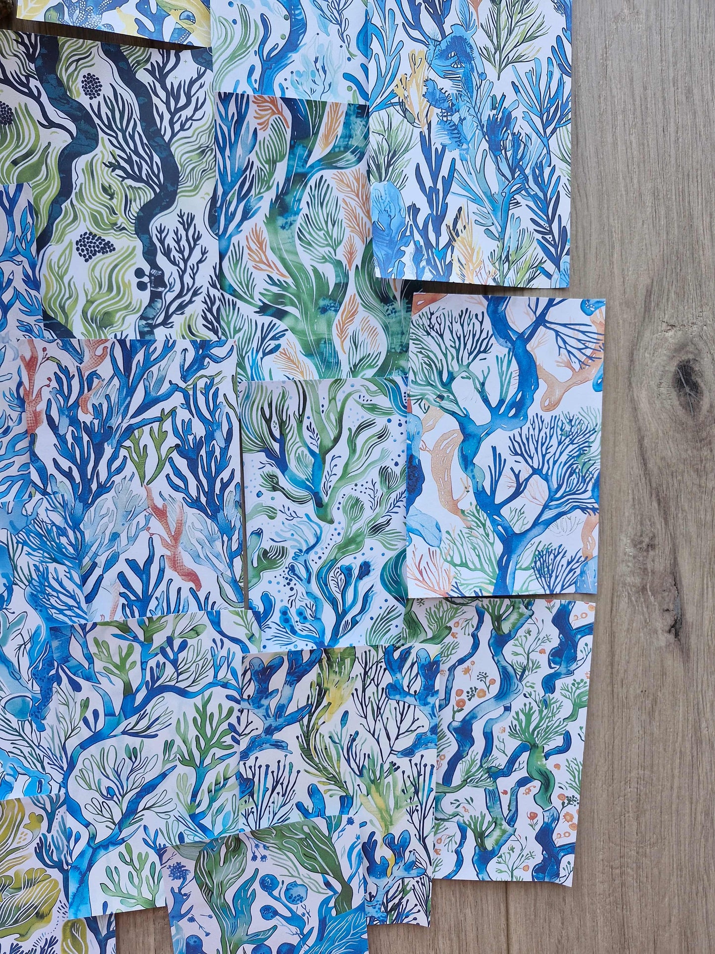 15 Adet Abstract Yosun Temalı Scrapbook Kağıt Seti Bullet Journal Dekupaj Kağıdı Mavi Yeşil