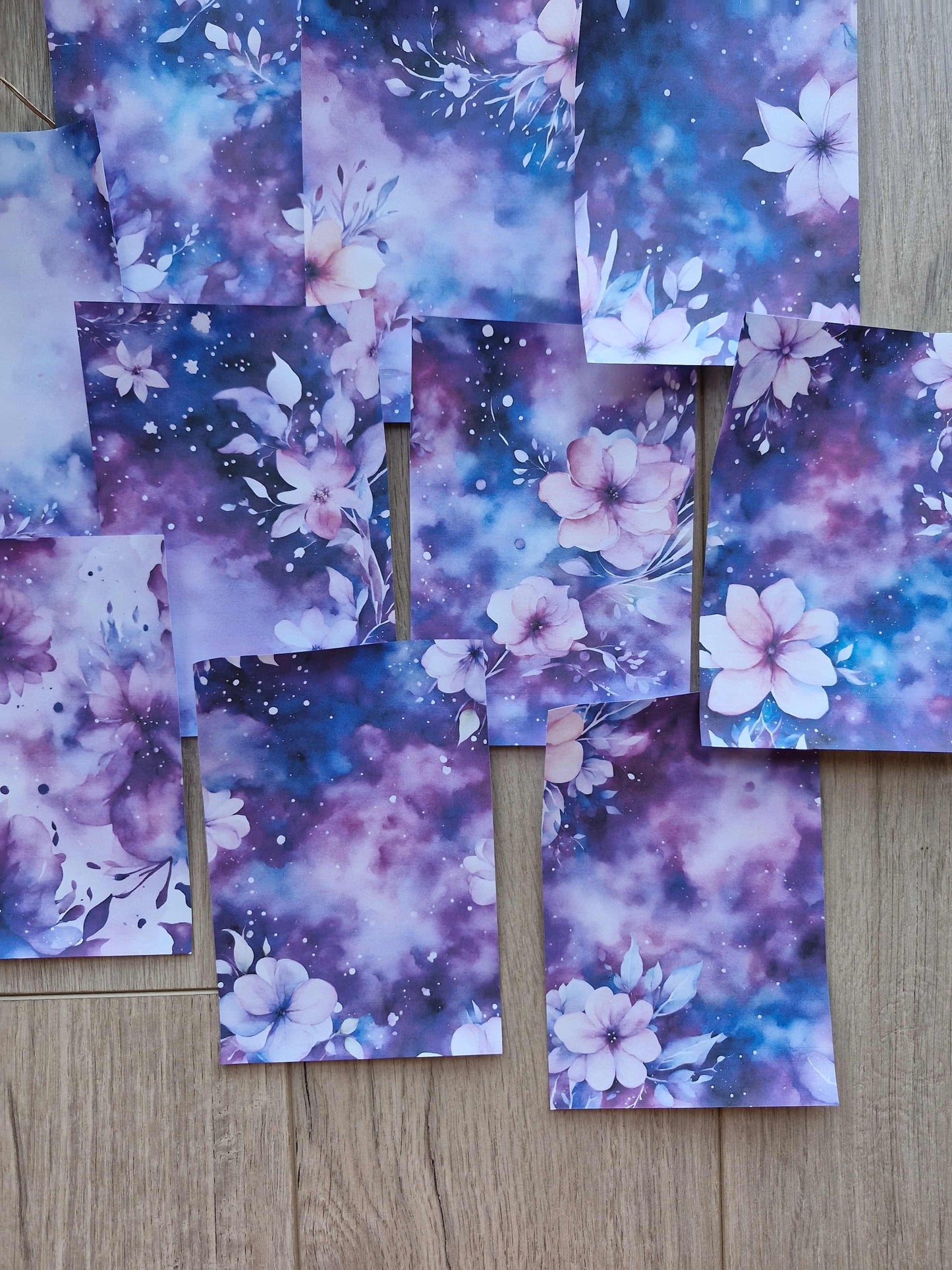 12 Adet Eskitme Vintage Mor Çiçek Temalı Scrapbook Kağıt Seti Bullet Journal Dekupaj Kağıdı