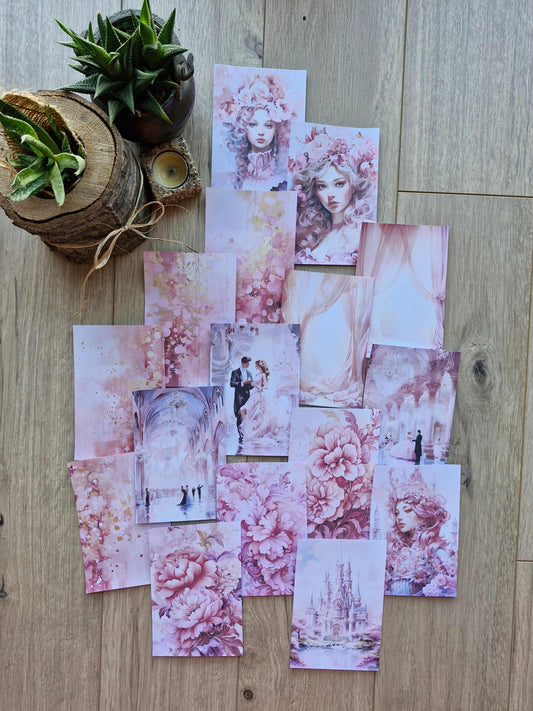38 Adet Pembe Scrapbook Kağıt Seti Leydi Elibse Balo Temalı Bullet Journal Dekupaj Kağıdı