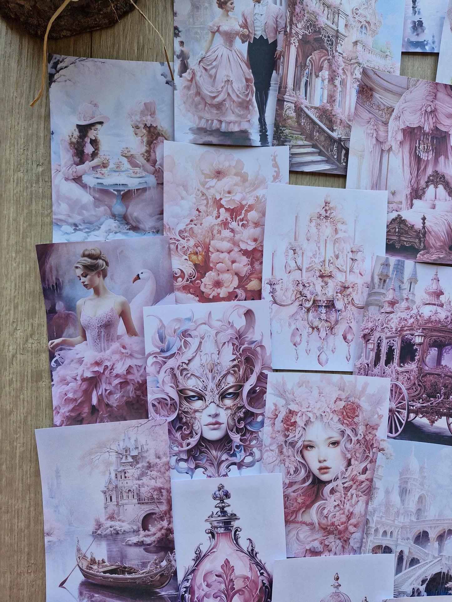 38 Adet Pembe Scrapbook Kağıt Seti Leydi Elibse Balo Temalı Bullet Journal Dekupaj Kağıdı