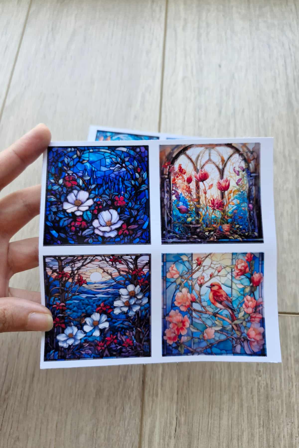 8 Adet Vitray Beyaz Çiçek Sticker Seti Bullet Journal Laptop Termos Renkli Cam Kare Sticker