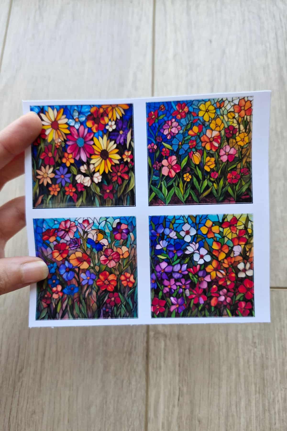 8 Adet Vitray Çiçek Sticker Seti Bullet Journal Laptop Termos Renkli Cam Kare Sticker
