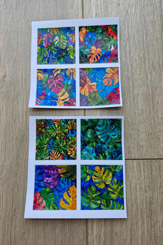 8 Adet Vitray Deve Tabanı Sticker Seti Bullet Journal Laptop Termos Renkli Cam Kare Sticker Monstera