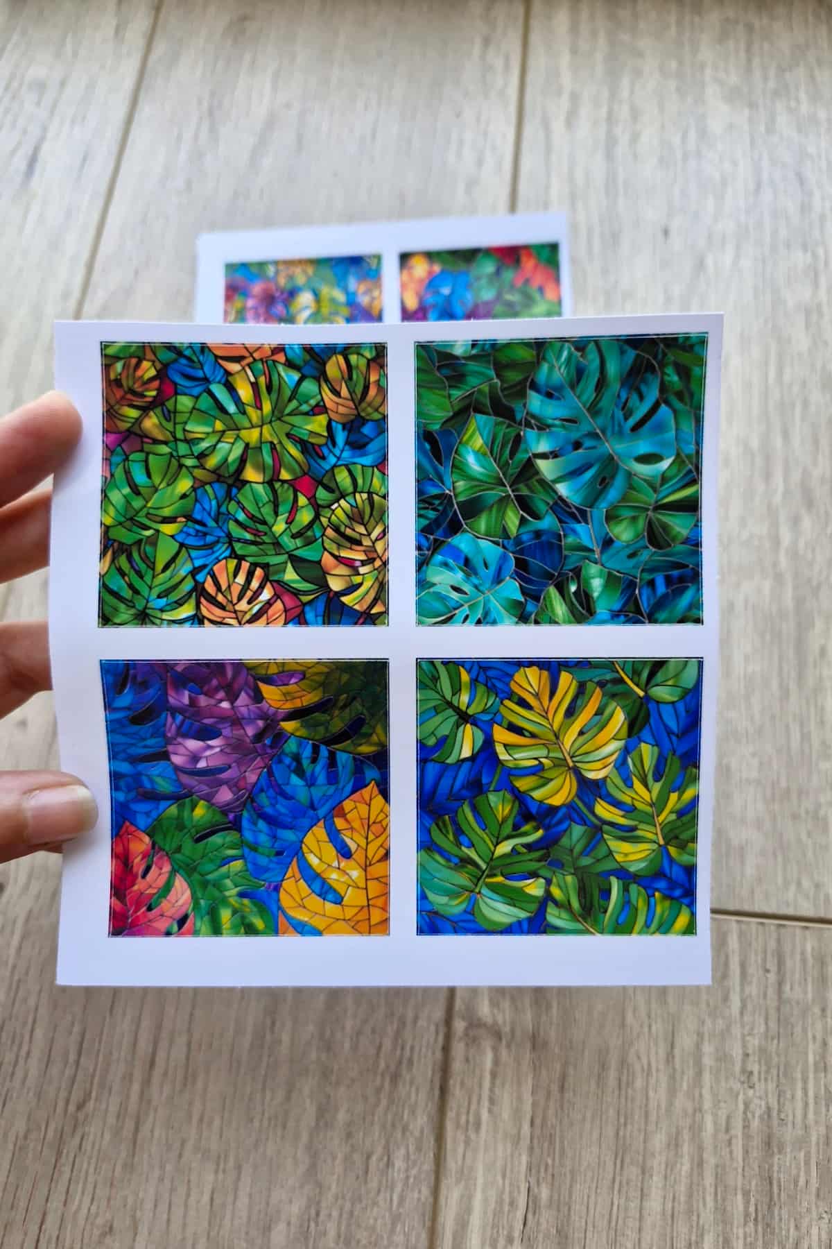 8 Adet Vitray Deve Tabanı Sticker Seti Bullet Journal Laptop Termos Renkli Cam Kare Sticker Monstera