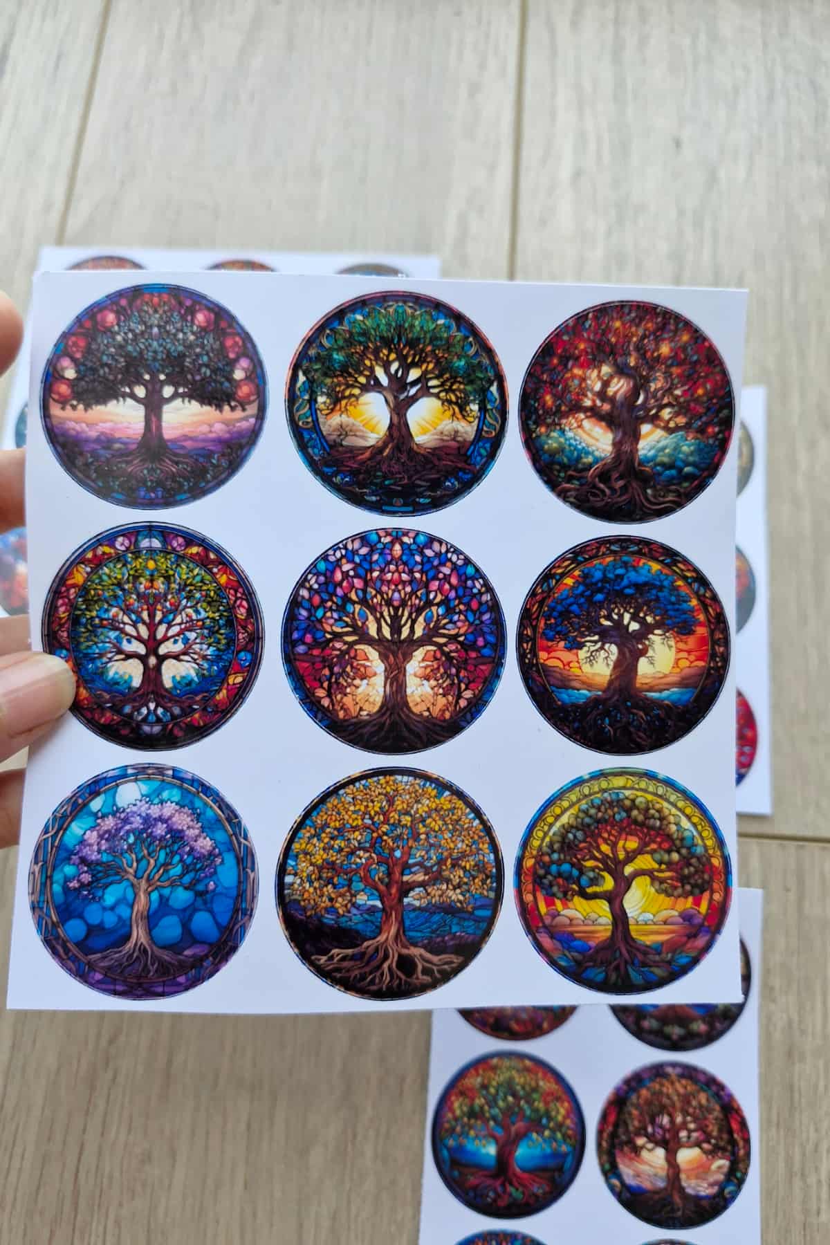 30 Adet Vitray Hayat Ağacı Sticker Seti Bullet Journal Laptop Termos Scrapbook Renkli Cam Yuvarlak