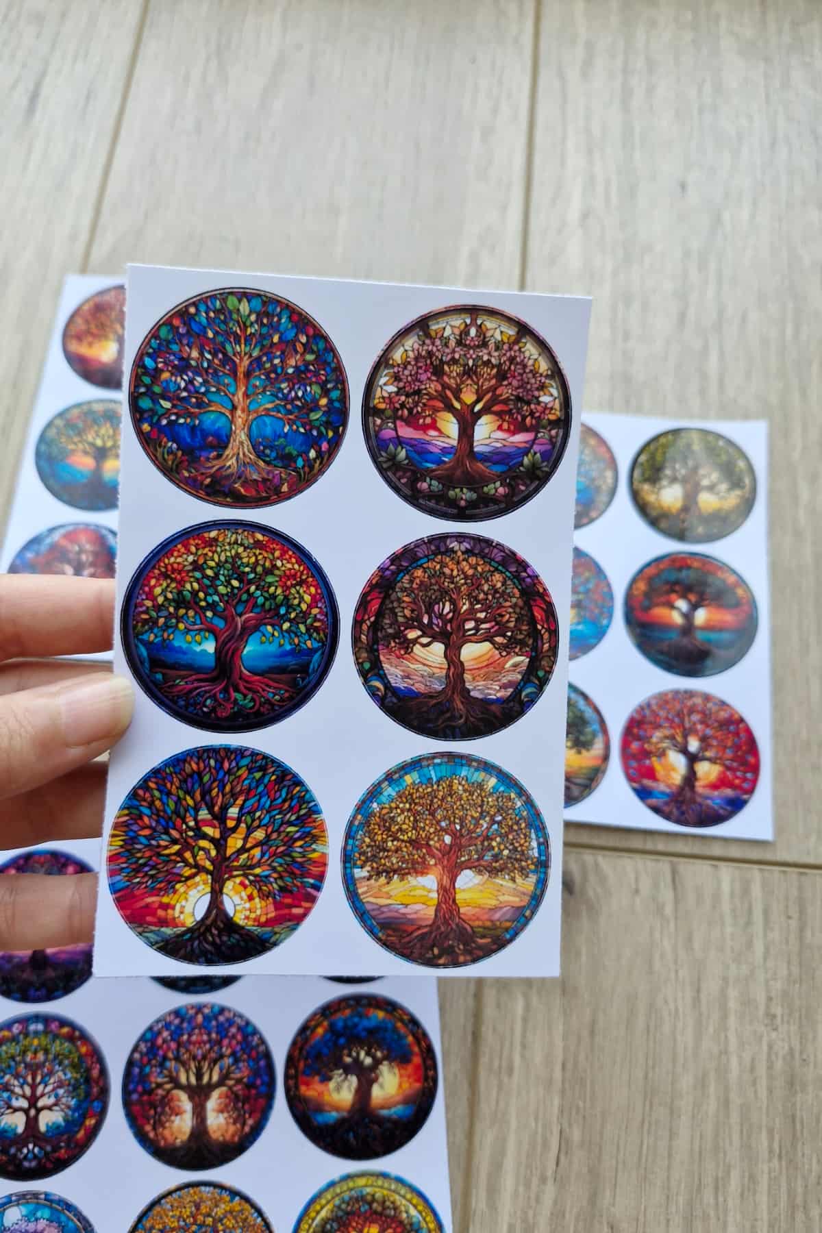 30 Adet Vitray Hayat Ağacı Sticker Seti Bullet Journal Laptop Termos Scrapbook Renkli Cam Yuvarlak