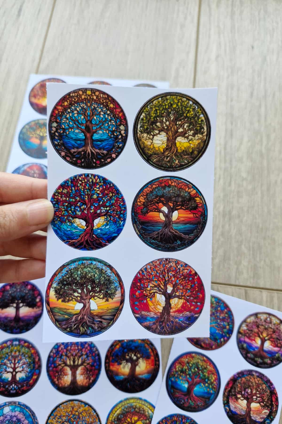 30 Adet Vitray Hayat Ağacı Sticker Seti Bullet Journal Laptop Termos Scrapbook Renkli Cam Yuvarlak