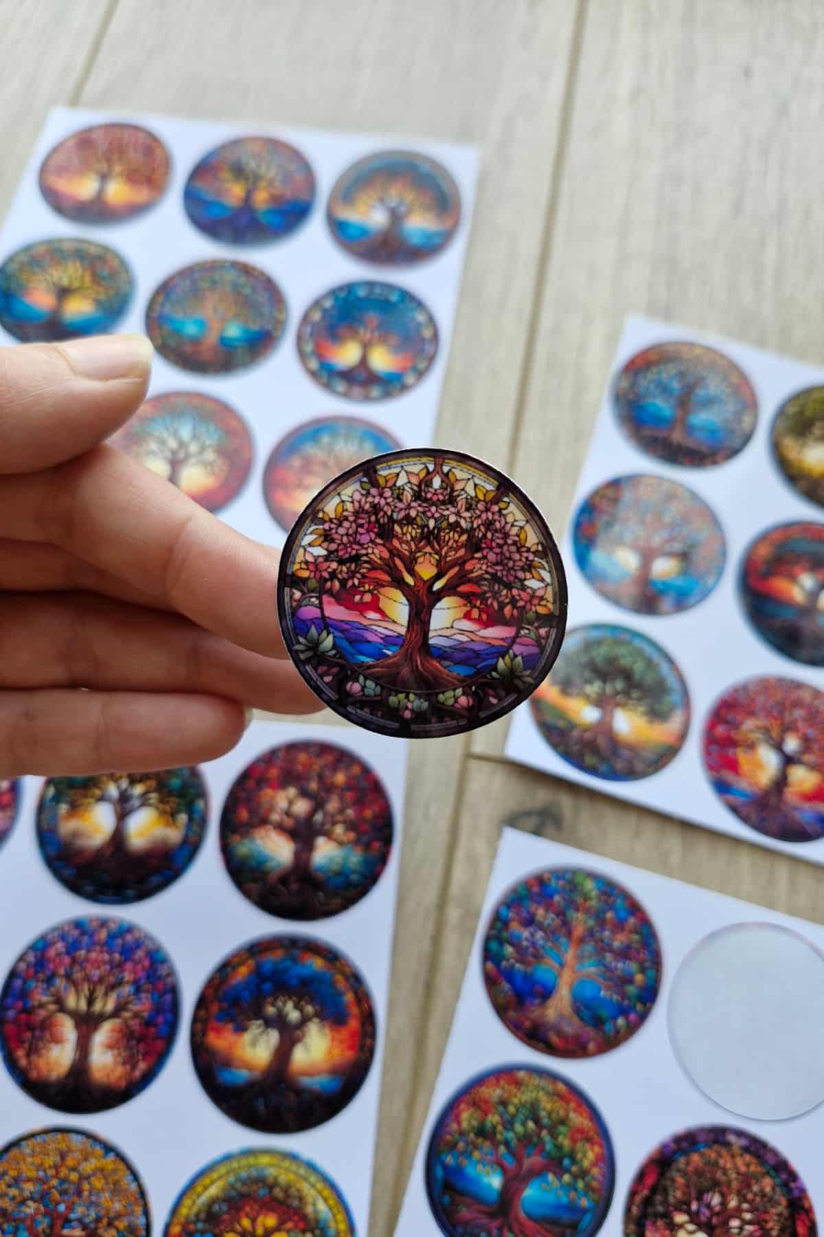 30 Adet Vitray Hayat Ağacı Sticker Seti Bullet Journal Laptop Termos Scrapbook Renkli Cam Yuvarlak