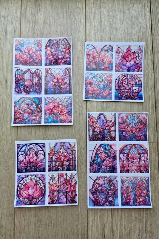 20 Adet Vitray Pembe Sticker Seti Bullet Journal Laptop Termos Renkli Cam Kare Sticker