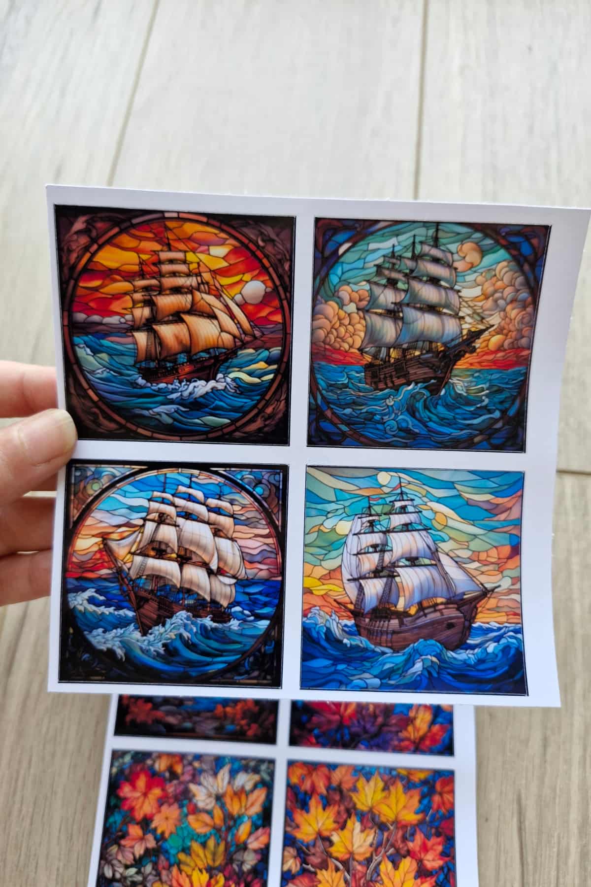 8 Adet Vitray Gemi Sonbahar Sticker Seti Bullet Journal Laptop Termos Renkli Cam Kare Sticker