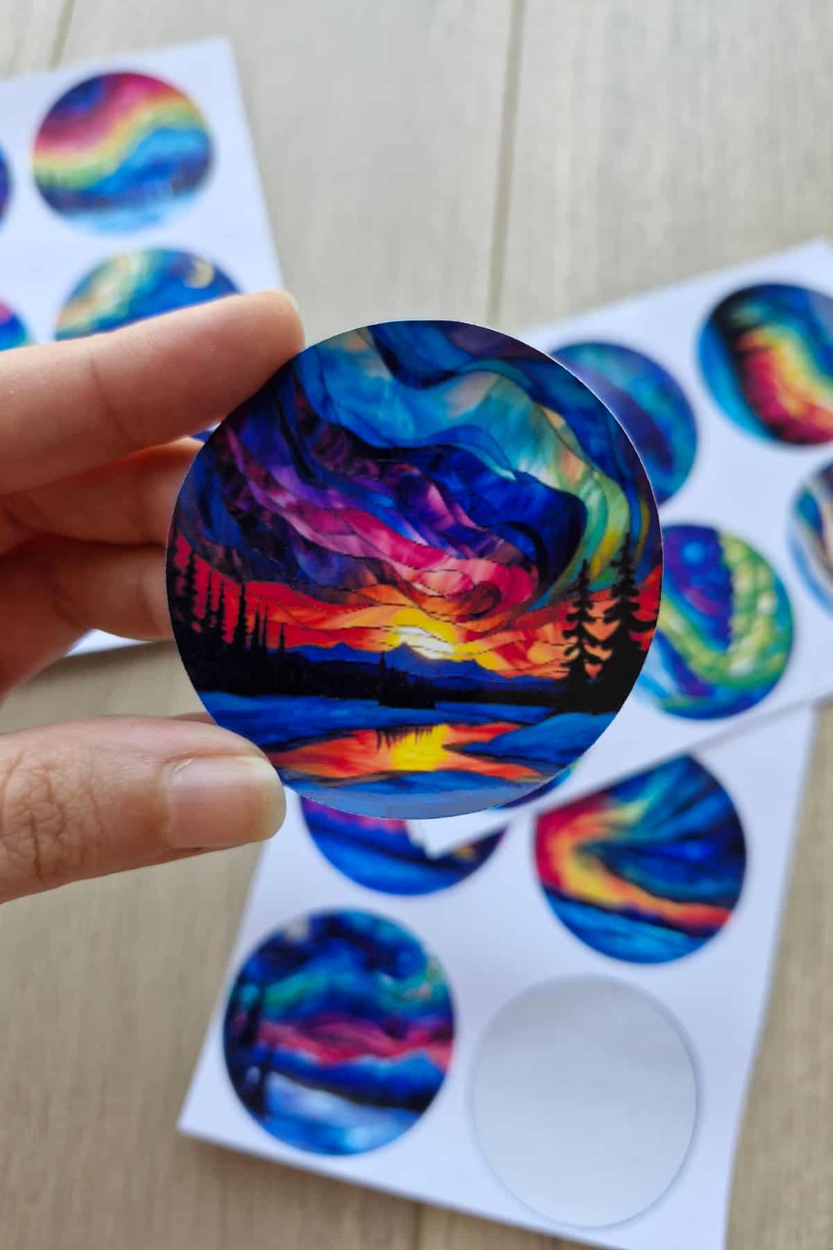 24 Adet Vitray Kuzey Işıkları Sticker Seti Bullet Journal Laptop Termos Renkli Cam Yuvarlak Sticker