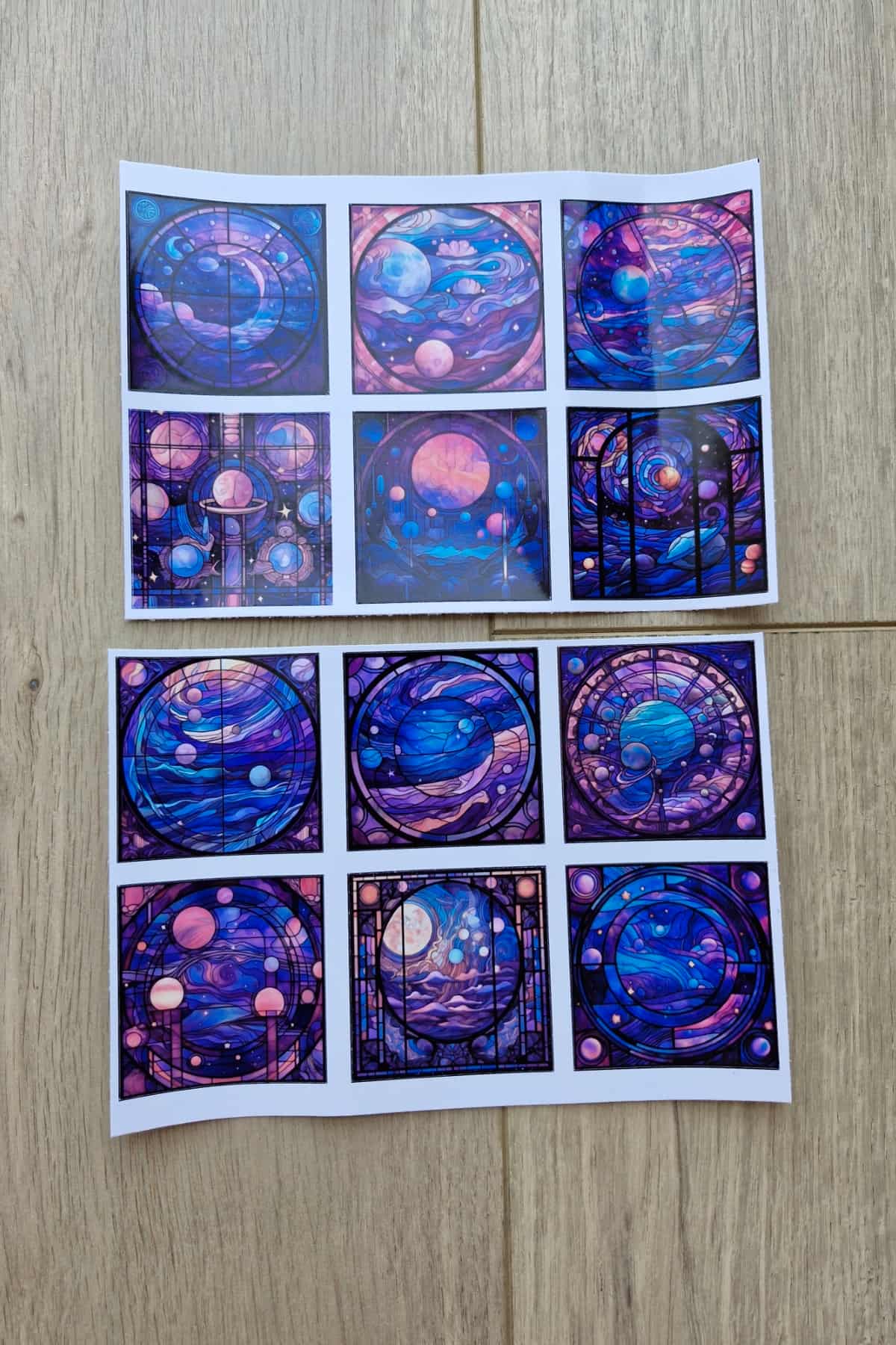 12 Adet Vitray Mor Galaksi Sticker Seti Bullet Journal Laptop Termos Renkli Cam Kare Sticker