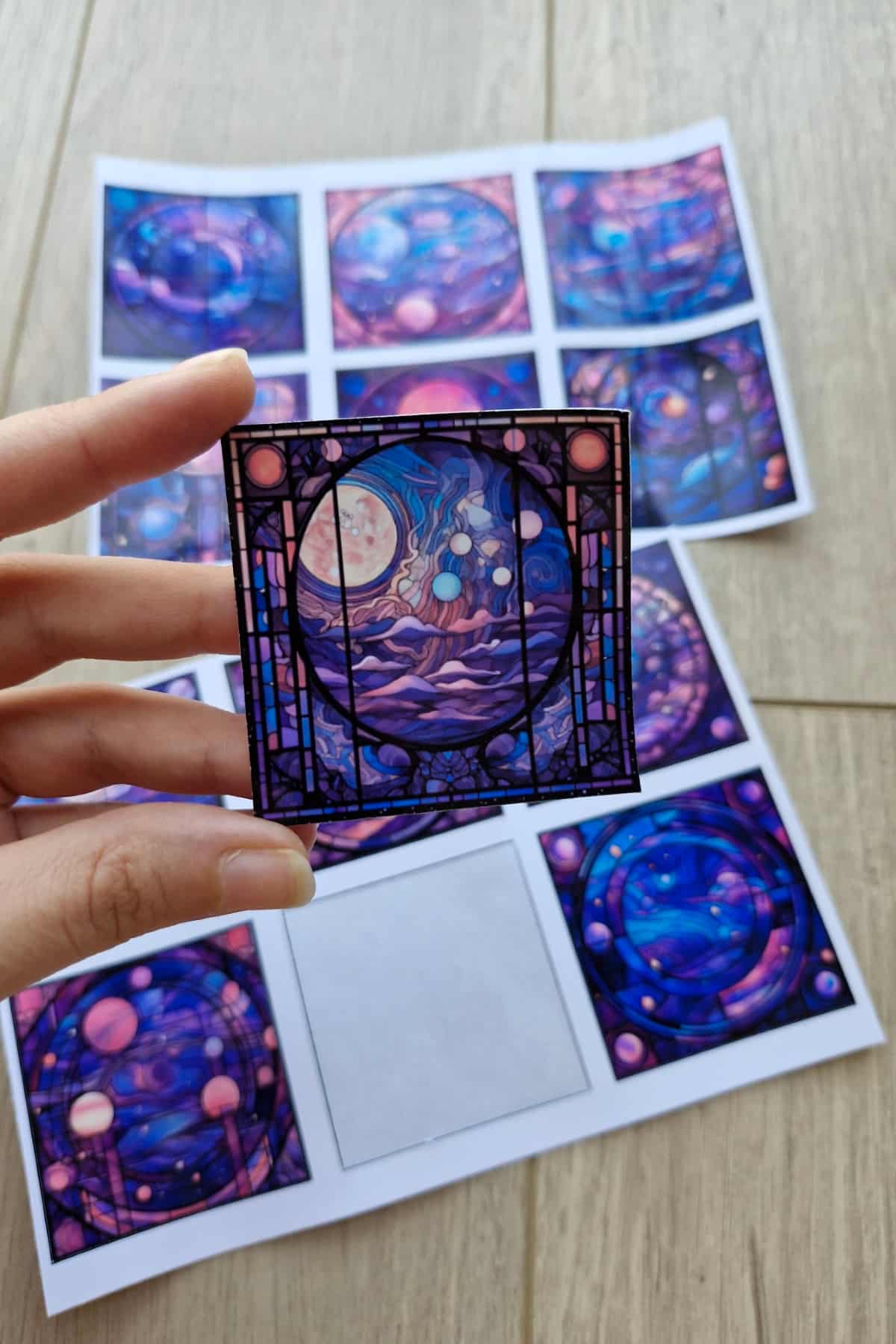 12 Adet Vitray Mor Galaksi Sticker Seti Bullet Journal Laptop Termos Renkli Cam Kare Sticker