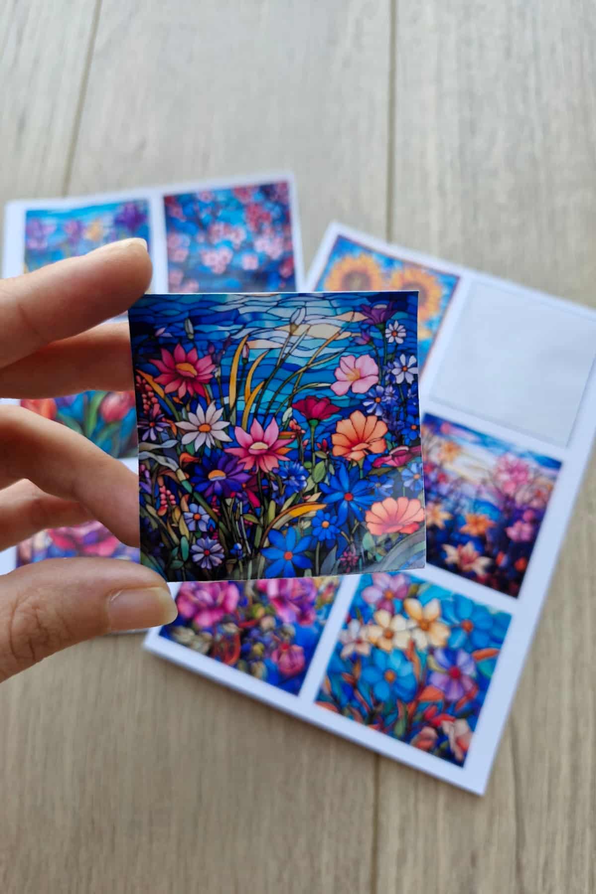 12 Adet Vitray Çiçek Sticker Seti Bullet Journal Laptop Termos Renkli Cam Kare Sticker