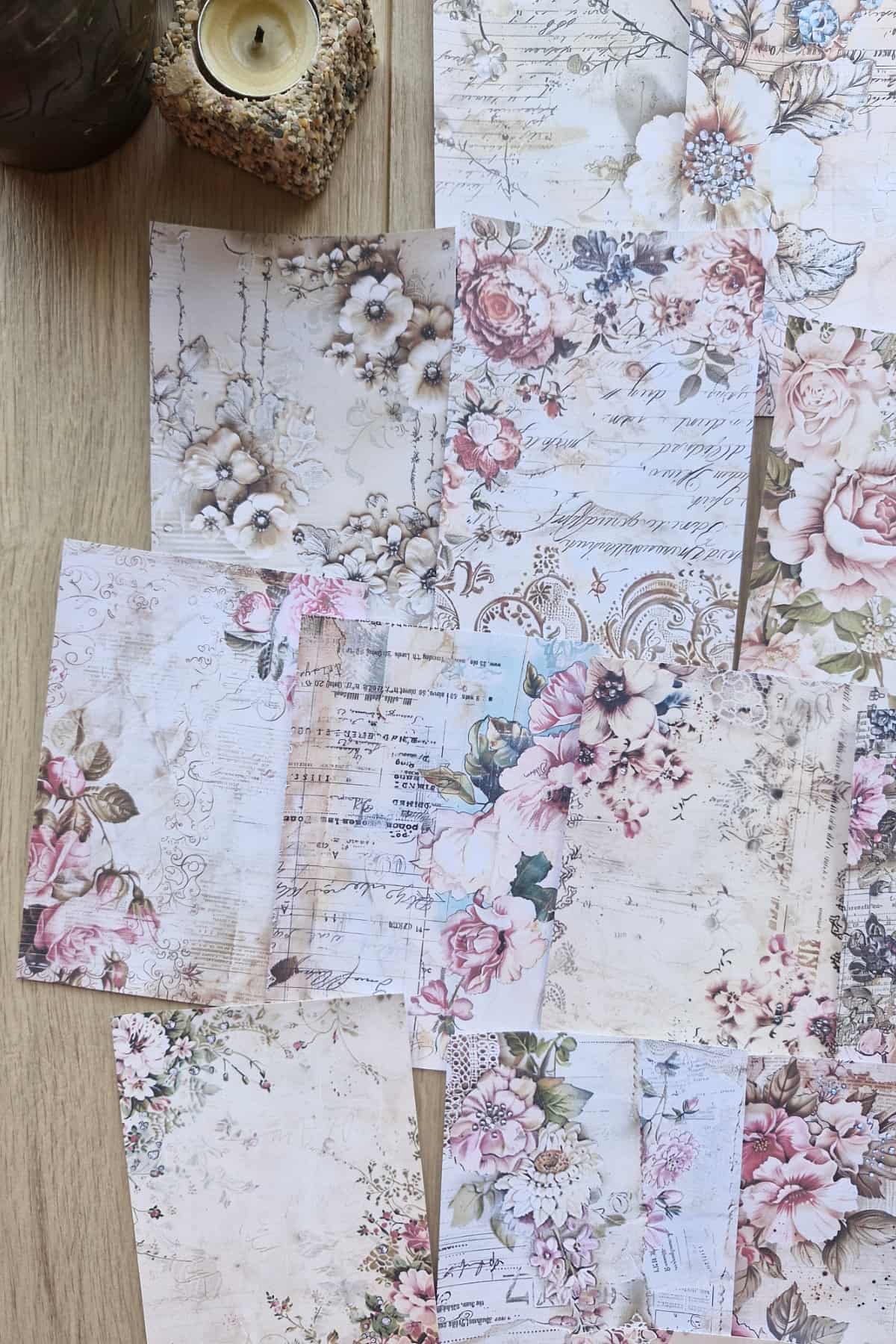 15 Adet Eskitme Vintage Çiçek Temalı Scrapbook Kağıt Seti Bullet Journal Dekupaj Kağıdı